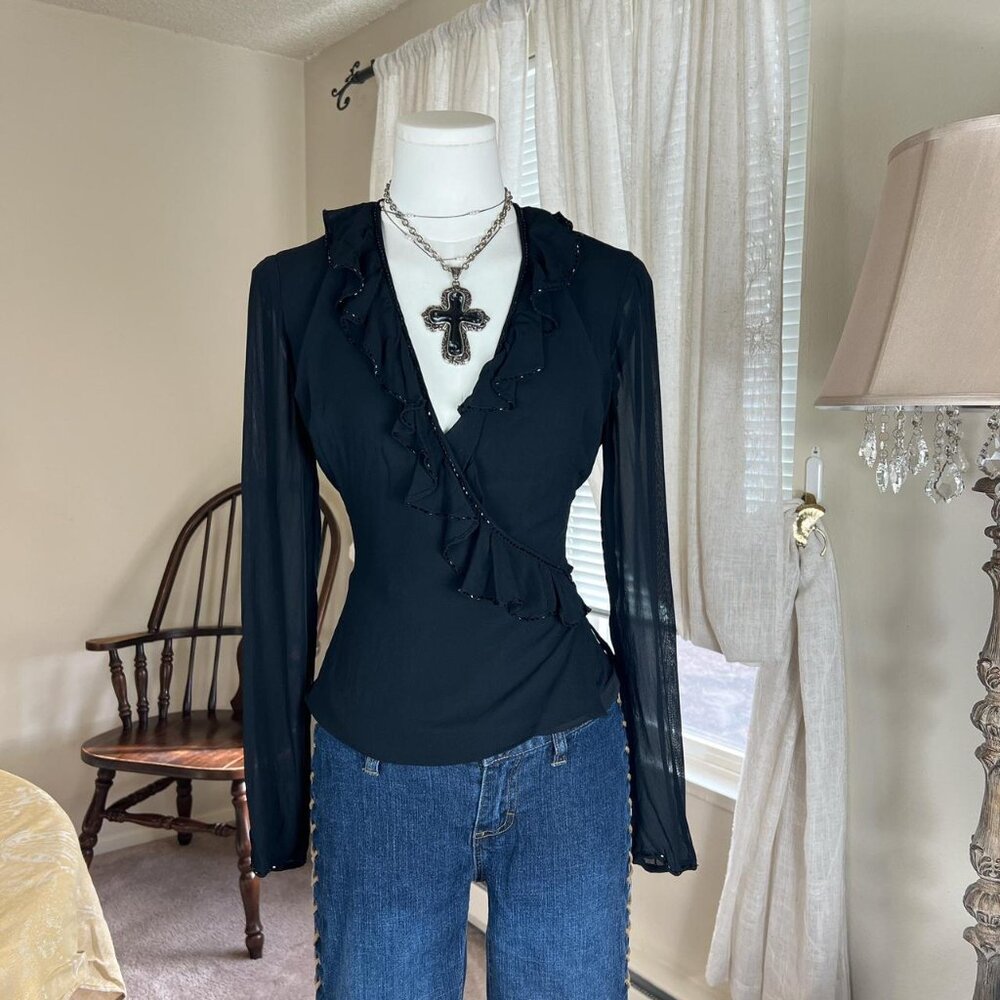 Y2k Jones New York Beaded Wrap Blouse